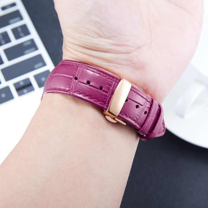 BINLUN Leather Watch Strap Quick Release Strap with Rose Gold Butterfly Deployment Buckle 12mm 13mm 14mm 16mm 17mm 18mm 19mm 20mm 21mm 22mm 23mm 24mm Watch Band for Men Women (Amaranth,13mm) - Image 5